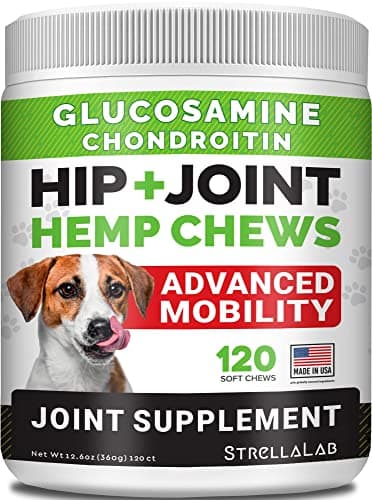 STRELLALAB Hemp Chews for Dogs - Hip & Joint Supplement with Glucosamine - Joint Pain Relief Treats - Omega 3, Chondroitin, MSM - Advanced Mobility Support - Chicken Flavor - 120 Ct - Made in USA - Image 1