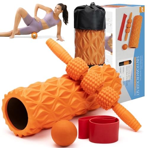 5 in1 Foam Roller Set, Trigger Point Foam Roller, Massage Roller Stick, Massage Ball, Resistance Band for Deep Muscle Massage Pilates Yoga,Fitness Exercise for Whole Body (Pure Orange) - Image 1