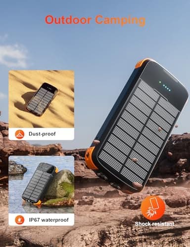 MINRISE Solar Charger Power Bank, 40000mAh Portable Charger PD 20W Fast Charging Solar Power Bank Built in 4 Cables and USB-C in/Output, Camping Essentials External Battery Pack with Flashlights - Image 5