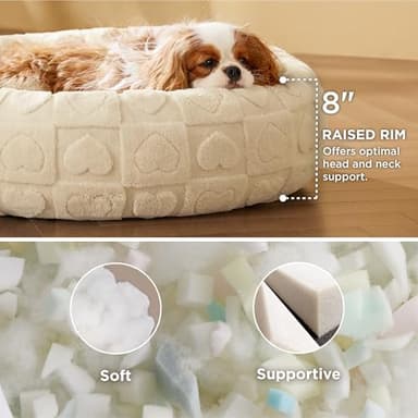 Bedsure Dog Bed for Medium Dogs - Donut Pet Bed for Puppy Kitten with Anti Slip Bottom, Round Sherpa Dog Beds with Washable Removable Cover, Cream, 30x30x8 inches - Image 2