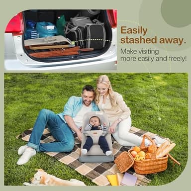 AMKE CooCon Baby Bouncer,Ergonomic Bouncer Seat for Babies with 3 Recline Positions,Portable Newborn Bouncer Seat, Mesh Design Bouncers for Infants,Beige - Image 9