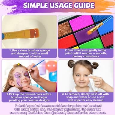 Professional Face Painting Kit for Kids – 42 Color Water Activated Facepaint Makeup Kit, Non-Toxic face Paint with Stencils, Gems, Brushes– for Halloween, Parties, Carnival, School Event & Festivals - Image 6