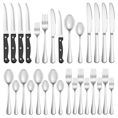 MUTNITT Silverware Set with Steak Knives Service for 4,Stainless Steel Flatware, Mirror Polished Cutlery Utensil Set for Home Kitchen Eating Tableware, Include Fork Knife Spoon, Dishwasher Safe - Image 1