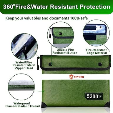Upgraded 5200°F Fireproof Document Bag - Heat Insulated, Fireproof Safe Pouch with Zipper, 8 Layers of Functional Materials, Fireproof Money Bag for Cash/Documents/Valuables, Water Resistant Fire Bag - Image 4