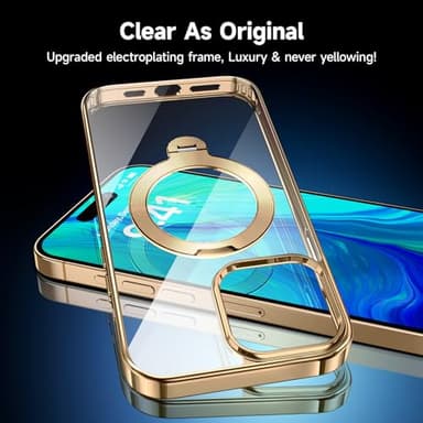 [Tri-Shield Protection] for iPhone 15 Pro Max Case with 360° Spin Stand Compatible with MagSafe [Magnetic CD Ring] [Screen & Camera Lens Protector] Shockproof Plating Never-Yellowing, Gold-6.7" - Image 4