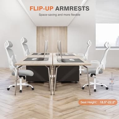 Sweetcrispy Home Office Desk Chair, Ergonomic High-Back Mesh Rolling Work Computer Chairs with Wheels and Adjustable Headrests, Comfortable Lumbar Support, Comfy Flip-up Arms for Bedroom, Study, Grey - Image 7