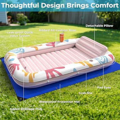 Inflatable Tanning Pool Lounger Float with Protection Tarp,70" x 46" Pool Floats Adult w/Pillow,6 in 1 Suntan Tub Floatie,Sunbathing Water Bed Lounge Blow Up Kids Ball Pit Party Gifts-Pink Champagne - Image 7