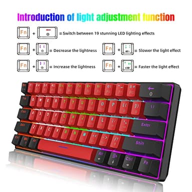 Snpurdiri 60% Wired Mechanical Keyboard, Mini Gaming Keyboard with 61 Keys for PC, Windows XP, Win 7, Win 10 (Black-Red, Red Switches) - Image 3