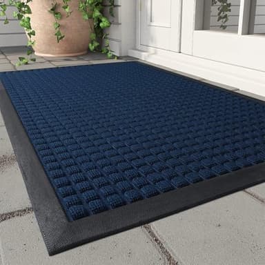 MontVoo-Door Mat Outside Entrance Outdoor Indoor Front Doormat for Entryway-Durable Rubber Backed Welcome Entry Mat Non Slip Dirt Trapper Absorbent-Blue 36’’x60’’ - Image 1