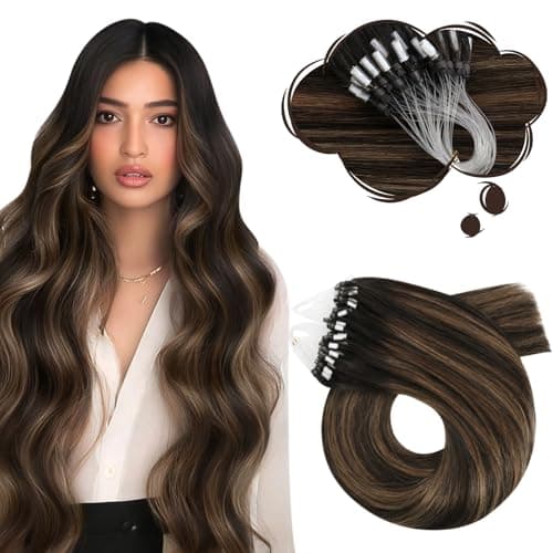 Moresoo Micro Loop Hair Extensions Human Hair Balayage Darkest Brown with Medium Brown Hair Extensions Human Hair Micro Link Extensions for Women Silky Straight 50G 50S 18 Inch - Image 1