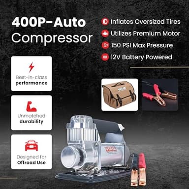 VIAIR 400P/40045 Automatic Portable Compressor, Tire Inflator Kit, Air Compressor for Truck, Jeep, SUV, and Car Tires, Portable Air Pump Kit, Car Accessories, 33% Duty Cycle, 150 PSI/2.30 CFM - Image 2