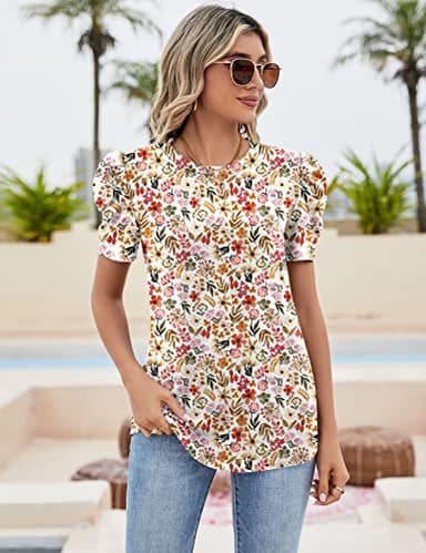 Ivicoer Puff Sleeve Shirt Floral Tops Casual Ladies Blouses Dressy Bohemian Blouses for Women 2025 Teacher Outifts XXL - Image 2
