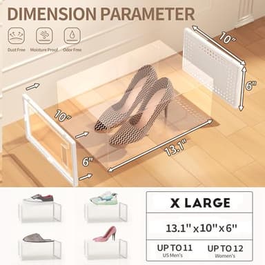 12 Pack X Large Shoe Organizer Storage Boxes for Closet, Modular Space Saving Shoe Boxes Clear Plastic Stackable Sneaker Containers Display Case with Lids, Pearl White - Image 6