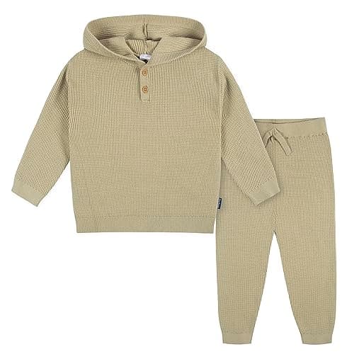 Gerber Baby Boys Toddler Sweater Knit Hooded Top and Pant Set, Tan, 4 Years - Image 1