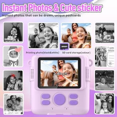 ESOXOFFORE Instant Print Camera for Kids, Christmas Birthday Gifts for Girls Boys, HD Digital Video Cameras for Toddler, Portable Toy for 4 5 6 7 8 9 10 Year Old Girl with 32GB SD Card-Purple - Image 3