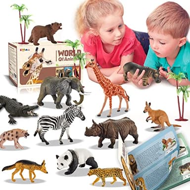 EnAuRoL 31 Pcs Safari Animals Figures Including 24 Realistic Jungle Playset Toys Zoo Animals for Toddlers 3+ Years Old Ideal Gift for Boys and Girls - Image 1