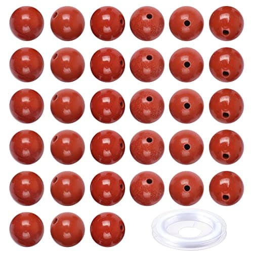 100pcs Original Natural Stone Beads - Yholin Gemstone Round Loose Beads with Free Crystal Stretch Cord for Jewelry Making (Red Stone Beads, 8mm) - Image 1