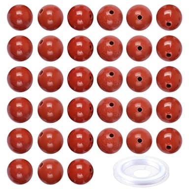 100pcs Original Natural Stone Beads - Yholin Gemstone Round Loose Beads with Free Crystal Stretch Cord for Jewelry Making (Red Stone Beads, 8mm) - Image 1