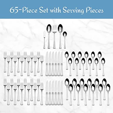 Mikasa Harmony 65-Piece Flatware Set for 12, 18/10 Stainless Steel Silverware with Forks, Knives, Spoons, and Serving Utensils, Elegant Design - Image 2