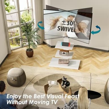 FITUEYES Iron Base Universal Floor TV Stand with Swivel Tilt, TV Mount Stand for 32-75 Inch Screens, Corner TV Stand with Height Adjustable Entertainment Shelves (White) - Image 2