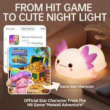 Huggwaii Squishy Axolotl Night Light for Kids, 4 Soothing White Noise Sounds, Dimmable Silicone Axolotl Lamp Toddler Light, Upgraded Rechargeable Nightlight Long Battery,Baby Gifts & Girls Room Decor - Image 2