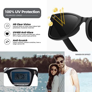 MEETSUN Retro Polarized Sunglasses for Women Men Classic Mirror Lens Driving Sun Glasses Trendy UV Protection (3 Pack) Black/Coffee/Pink - Image 8