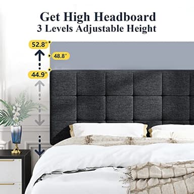 Allewie Full Size Panel Bed Frame with Adjustable Headboard for High Profile/Fabric Upholstered/Square Stitched Padded Headboard/Box Spring or Bunkie Board Required/Dark Grey - Image 5