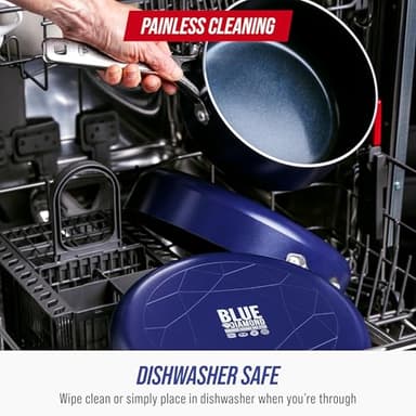 Blue Diamond 11 Piece Cookware Set, Diamond Infused PFAS & PFOA-Free Ceramic Nonstick Pots and Pans, Durable Nontoxic Metal Utensil Safe & Scratch Resistant, Dishwasher & Oven Safe, Blue - Image 8