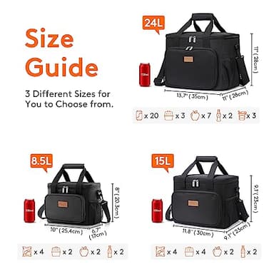 Lifewit Large Lunch Bag Insulated Lunch Box Soft Cooler Cooling Tote for Adult Men Women, Black 24-Can (15L) - Image 4