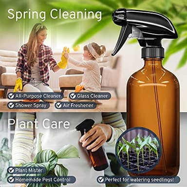 LiBa Amber Glass Spray Bottles 2 Pack, 16 oz Refillable Empty Spray Bottle for Cleaning, Essential Oils, Hair, Plants, Adjustable Nozzle for Squirt and Mist, Bleach/Vinegar/Rubbing Alcohol Safe - Image 2