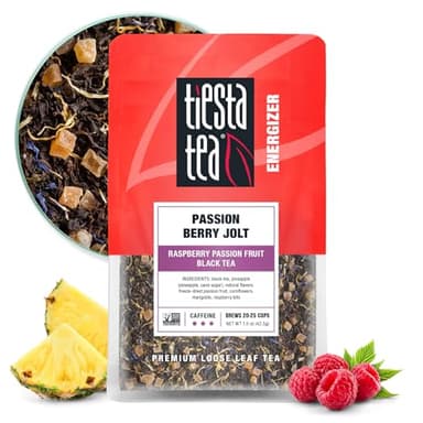 Tiesta Tea Passion Berry Jolt, Premium Loose Leaf, Classic Black Tea Blends, Raspberry Passion Fruit Black Tea, High-Caffeine, Hot or Iced Brews Up to 25 Cups, 1.5 Ounce Resealable Pouch - Image 1