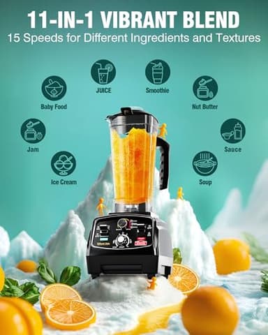 WantJoin Professional Blender, ETL listed 68oz Commercial Blender for kitchen Max 1800W High Power Home and Commercial with Timer, Smoothie Maker 2200ml for Crushing Ice, Frozen Dessert, Soup,fish - Image 6
