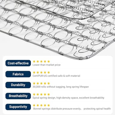 Avenco 8 Inch Queen Size Mattress, Foam and Spring Hybrid Mattresses in a Box, Medium Soft, Breathable Fabric & Adaptive Support, CertiPUR-US Certified, Queen Mattress in Guest and Kids Bedroom - Image 5