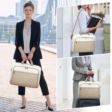 NEWHEY Laptop Bag 17.3 Inch Laptop Briefcase for Women Men Waterproof Shoulder Messenger Bag Large Computer Bag for Business Office Work College, Khaki&Beige - Image 6