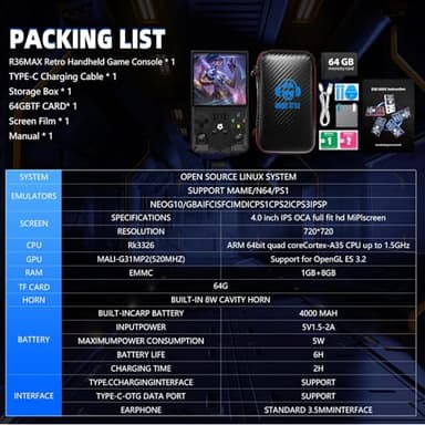 R36MAX Retro Handheld Game Console, 18000+ HD Games Mini Retro Video Console, 4.0 Inch IPS Screen, 64GB Memory, Portable Arcade Video Gaming Console Gift for Adults, Black - Image 9