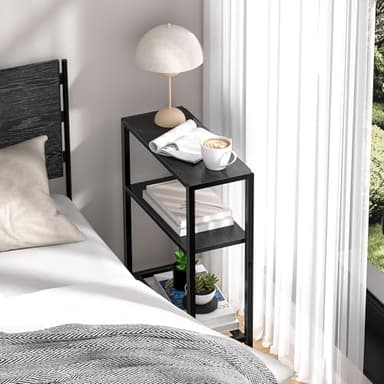 Narrow Side Table Set of 2 for Small Space, 2-Tier Small End Table with Shelf Holder, Slim Nightstand, Skinny Snack Couch Table in Living Room, Bedroom, Study, Kitchen and Balcony (Black) - Image 2