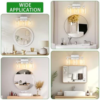 Phaosio Bathroom Vanity Light Fixtures 3-Light Wall Sconce, Brushed Nickel Mirror Light with Clear Glass Shade, Easy Install Bedroom Hallway Lighting, E26 Base - Image 8