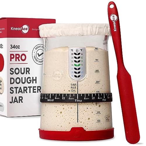 KNEADACE Pro Sourdough Bread Starter Kit - 34 oz Large Capacity Sourdough Starter Jar with 5 unique features for the perfect sour dough bread & sourdough starter kit - sourdough supplies (KA06) - Image 1