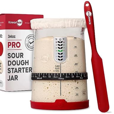 KNEADACE Pro Sourdough Bread Starter Kit - 34 oz Large Capacity Sourdough Starter Jar with 5 unique features for the perfect sour dough bread & sourdough starter kit - sourdough supplies (KA06) - Image 1