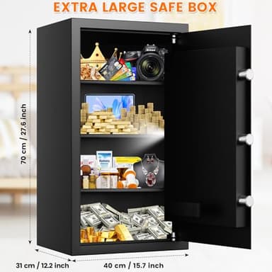 6.0 Cub Extra Large Home Safe, Anti-theft Steel Safe Box with Backup Keys, Digital Keypad and Alarm System, Home Security Safety Box for Money Firearm Medicines Valuables - Image 2