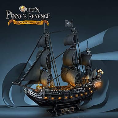 3D Puzzles for Adults Home Decor Pirate Ship Gifts for Men Women Model Kits Brain Teaser Puzzles for Adults Teacher Gifts,Queen Anne's Revenge 340 Pcs Dad'sGift - Image 3