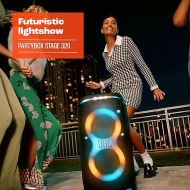 JBL PartyBox Stage 320 - Portable Party Speaker with Telescopic Handle & Wide, Sturdy Wheels, Powerful JBL Pro Sound, Futuristic lightshow, Up to 18 Hours of Play time, Splash Proof (Black) - Image 5