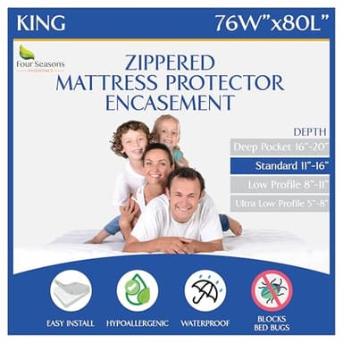 King Size Mattress Protector Bed Bug Waterproof Zippered Cover - Hypoallergenic Premium Quality Encasement Protects Against Liquids, Dust - Breathable, Noiseless White - Image 1