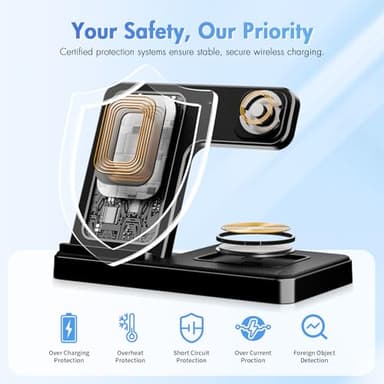 Wireless Charging Station for Apple Devices: 3 in 1 Foldable Qi Compact Case-Friendly Charger Stand for iPhone 17-12 & Apple Watch & AirPods Charging Dock for Travel Home Office Desk Nightstand(Black) - Image 6