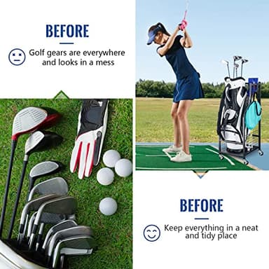 Mythinglogic Golf Bag Storage Organizer Rack-Golf Clubs Organization for Garage, Golf Bag Stand with Movable Hanging Hooks, Golf Equipment and Accessories Storage Racks for Garage,Shed,Basement - Image 5