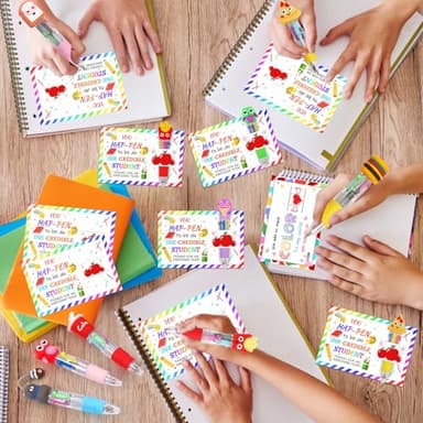 30 Set Cute Multicolor Pens in One 4-in-1 Fun Pens Bulk with 30 Gift Cards for Kindergarten Party End of Year Student Gift Bulk Office School Exchange Gifts - Image 6