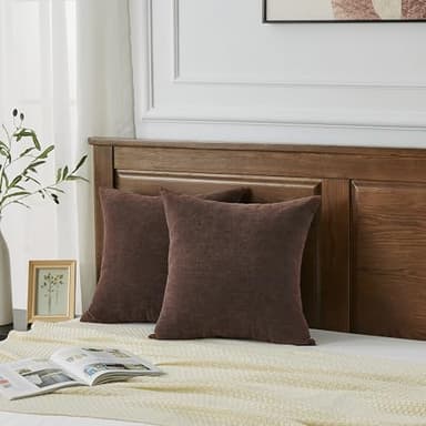 GAWAMAY Decorative Square Throw Pillow Covers 22x22 Inch Set of 2, Super Soft Chenille Pillows Farmhouse Fall Pillowcase for Living Room Bedroom Sofa Couch Cushion Cover Coffee 55x55cm (No Inserts) - Image 5
