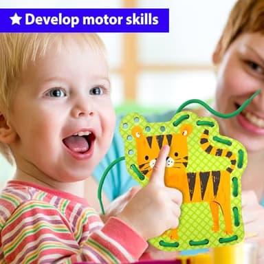 KRAFUN Beginner Preschool Lacing Card Kit for Kids Arts & Crafts, 5 Easy Safari and Animal Lacing Projects, Paper Craft Cards for Toddlers, Fine Motor Skills Training Toys - Image 5
