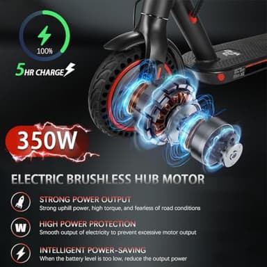 8.5-inch Foldable Adult Electric Scooter with APP, 350W Motor, 7.8/10.4Ah Lithium Battery, Max 17-21 Miles Long Range, 18Mph Top Speed Kick Scooter (10.4Ah for 23 Miles) - Image 5