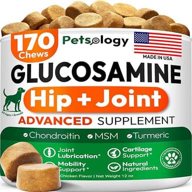 Petsology Glucosamine for Dogs - Hip and Joint Supplement for Dogs - 170 Mobility Chews - Glucosamine Chondroitin - MSM - Turmeric - Joint Pain Relief - Advanced Support for Dog Health - Made in USA - Image 1